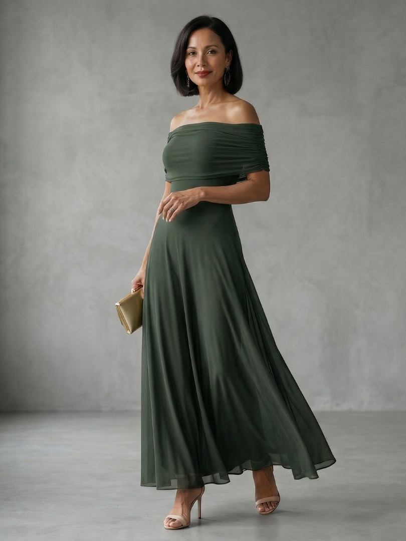 June | Off Shoulder Draped Maxi Dress