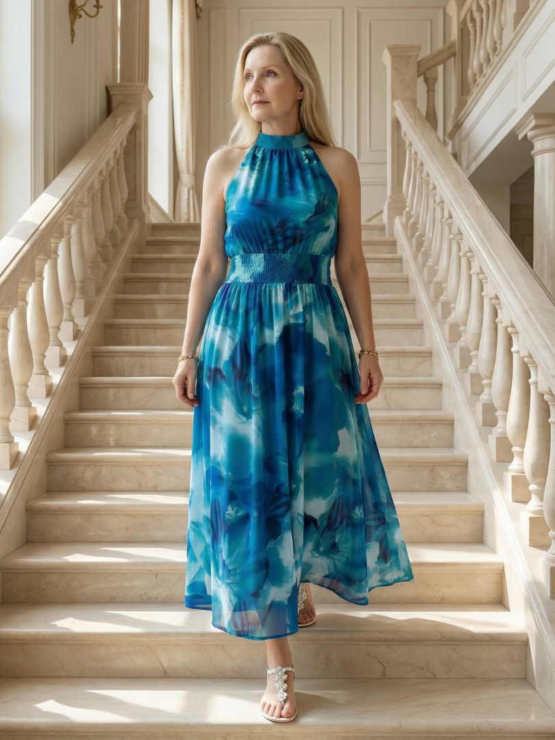 Sylin | Gathered Halter Maxi Dress