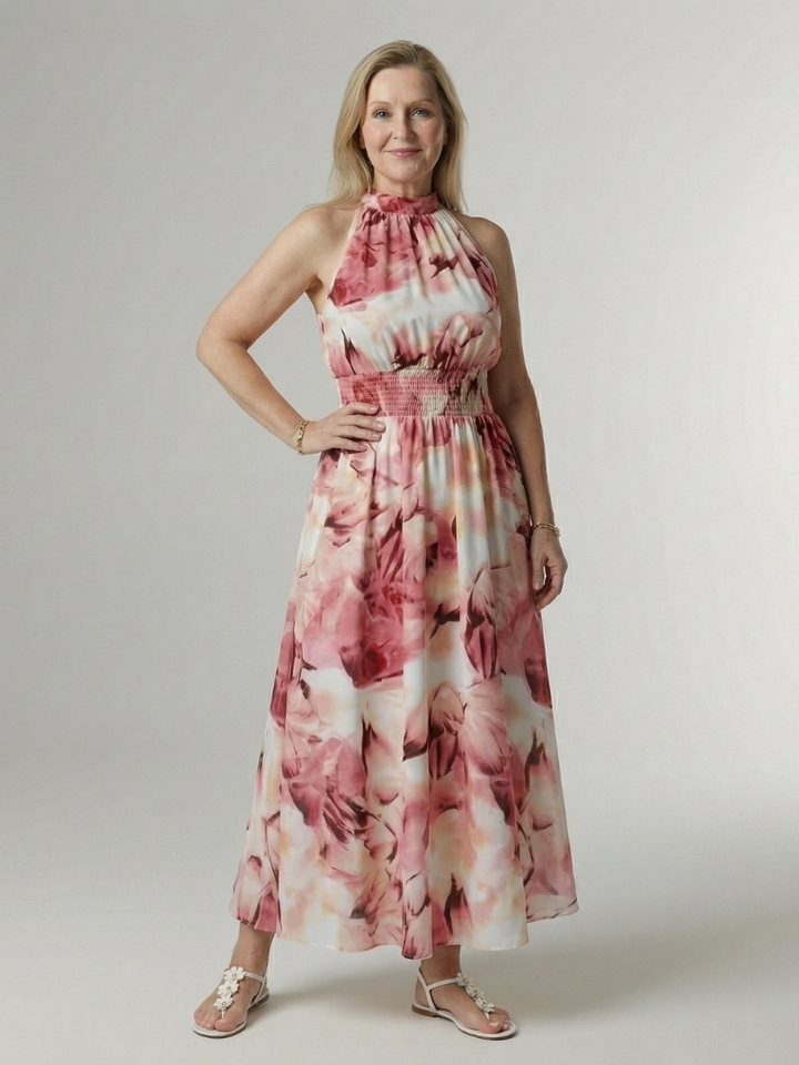 Sylin | Gathered Halter Maxi Dress