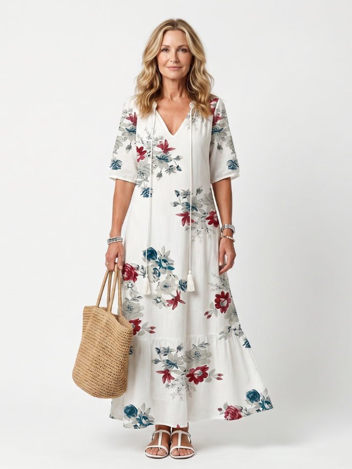 Maeva | Scattered Floral Tassel Tie Maxi Dress