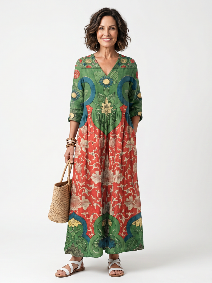 Sloane | Mixed Print V Neck Pocket Maxi Dress