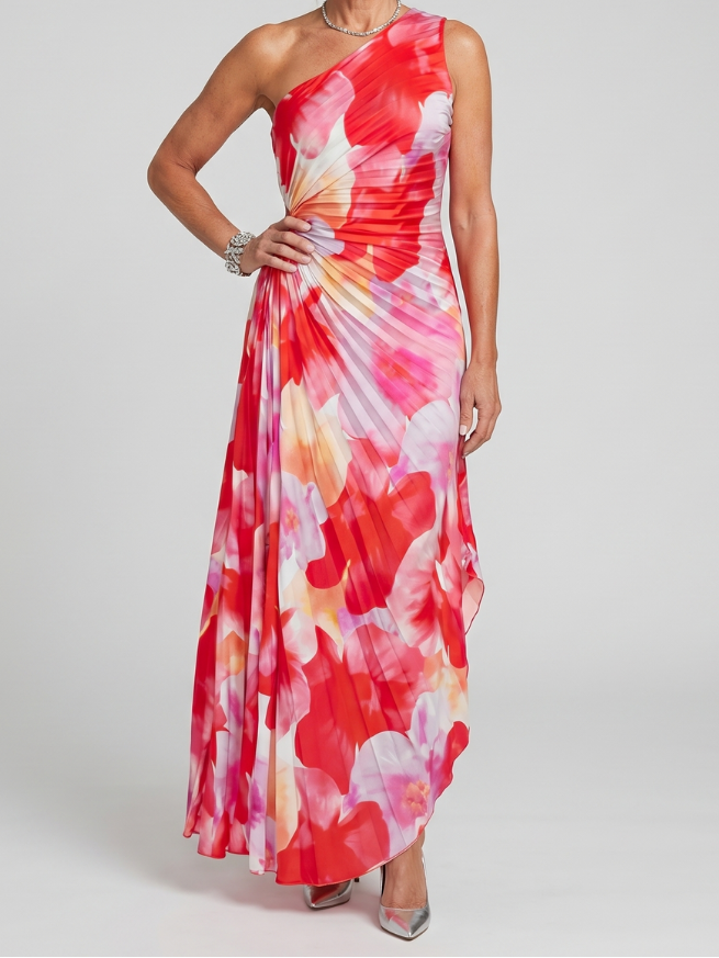 Taya | One Shoulder Pleated Bodice Maxi Dress