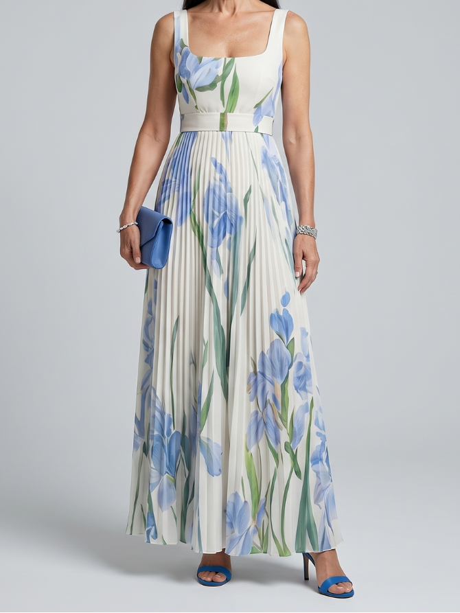 Ophelia | Sleeveless Square Neck Floral Print Maxi Dress