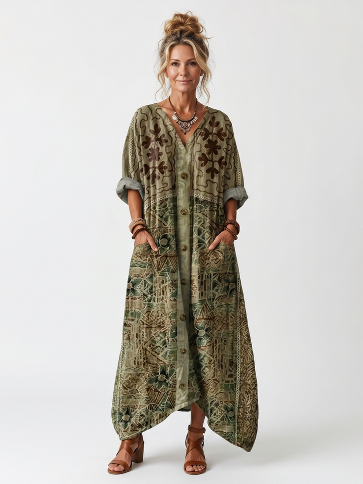 Aleta | Button Front Oversized Pocket Maxi Dress