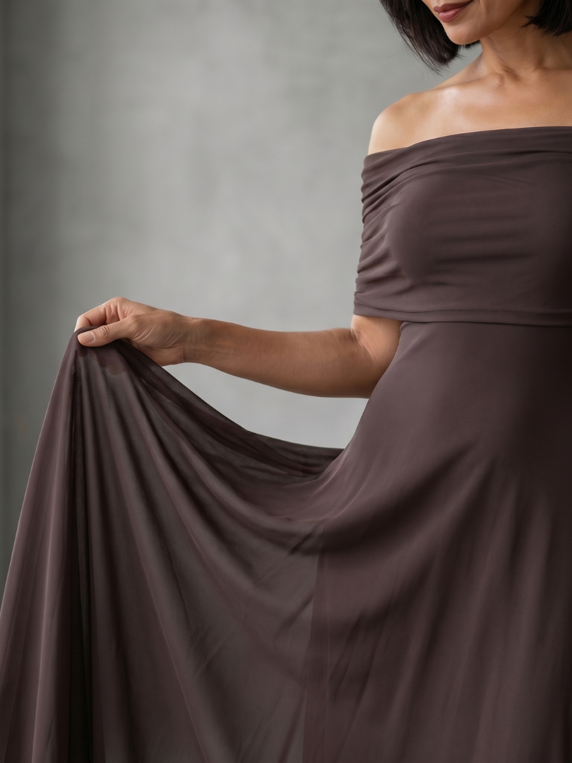 June | Off Shoulder Draped Maxi Dress