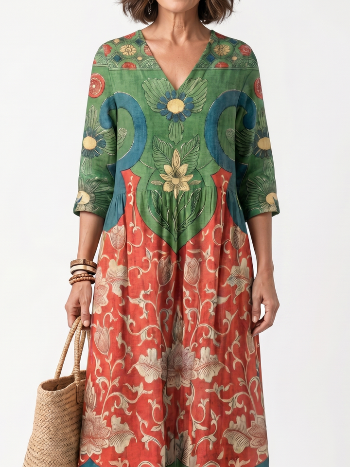 Sloane | Mixed Print V Neck Pocket Maxi Dress