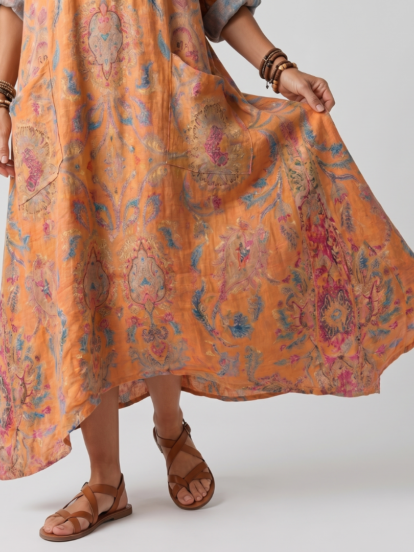 Remi | Notch Neck Printed Oversized Pocket Maxi Dress