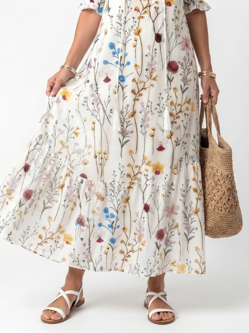 Sylvie | Botanical Print Tassel Tie Dress