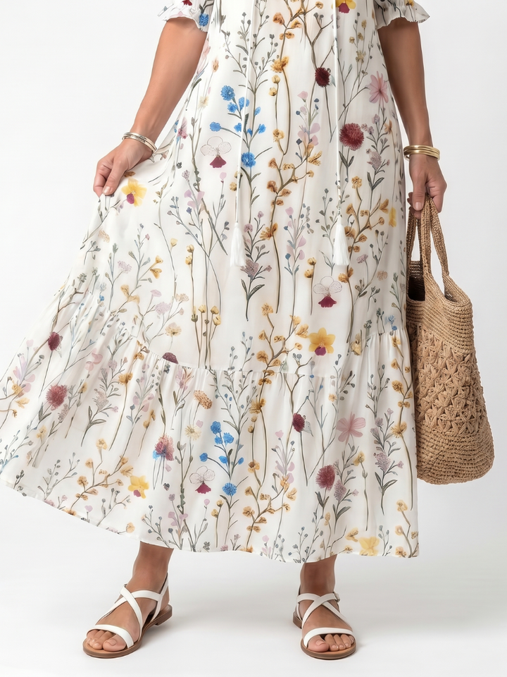 Sylvie | Botanical Print Tassel Tie Dress