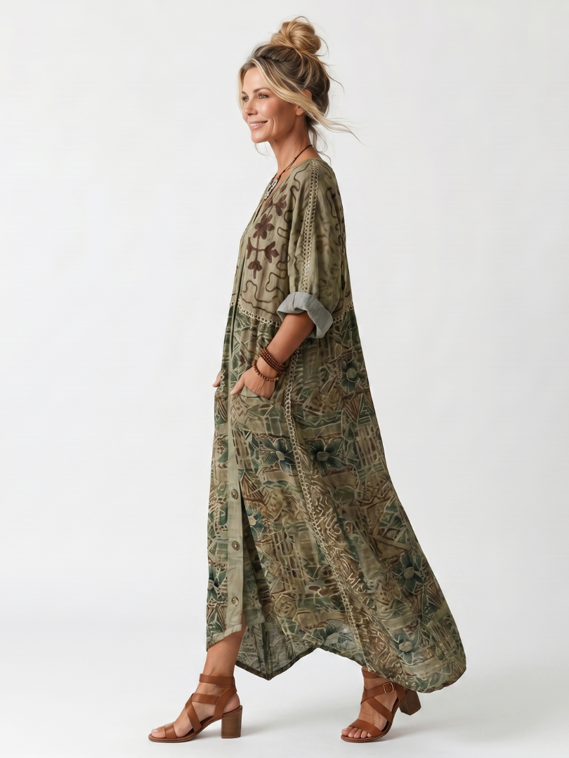 Aleta | Button Front Oversized Pocket Maxi Dress