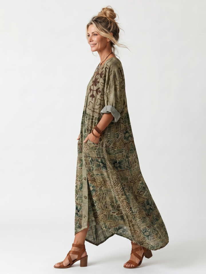 Aleta | Button Front Oversized Pocket Maxi Dress