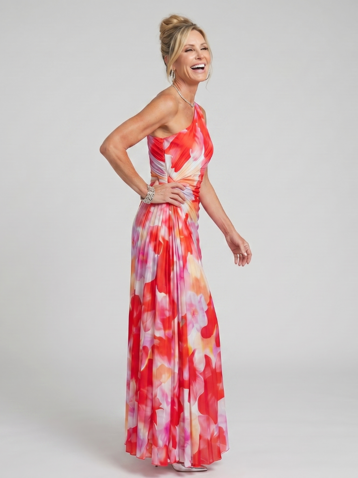 Taya | One Shoulder Pleated Bodice Maxi Dress