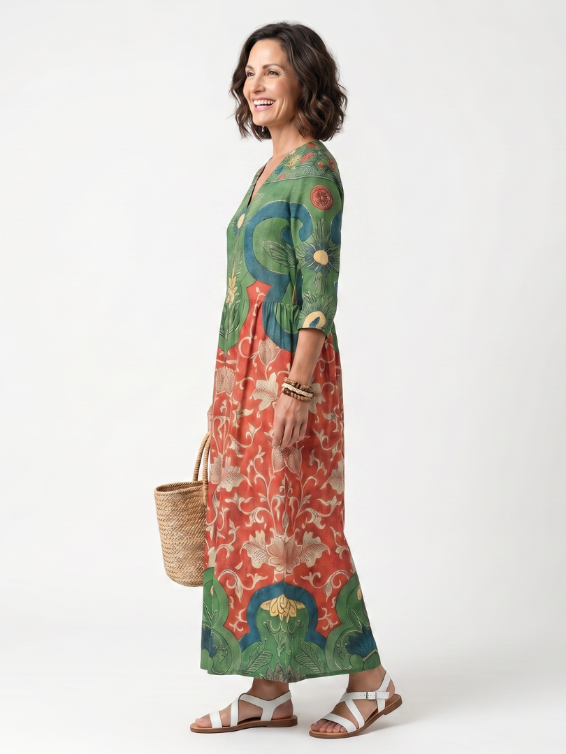 Sloane | Mixed Print V Neck Pocket Maxi Dress