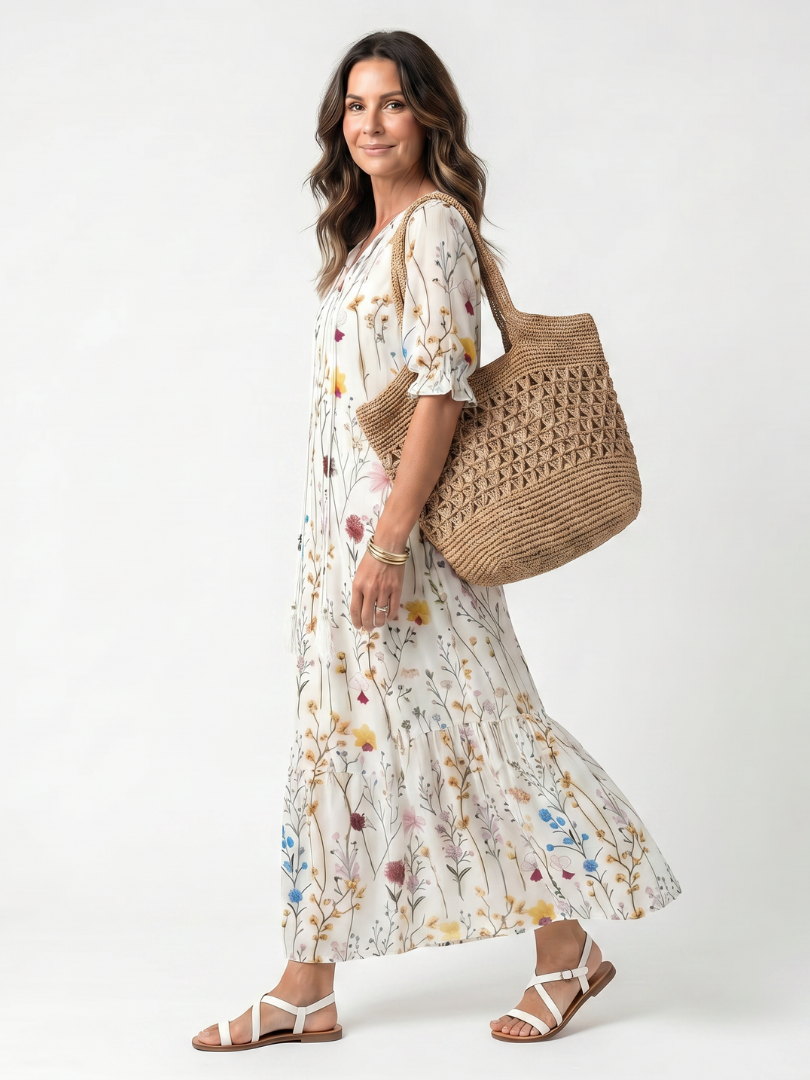 Sylvie | Botanical Print Tassel Tie Dress