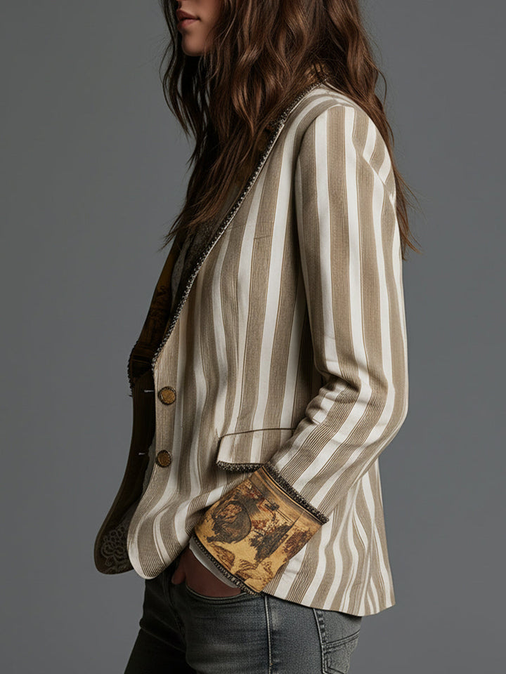 Sondra | Boho Striped Printed Lapel Blazer