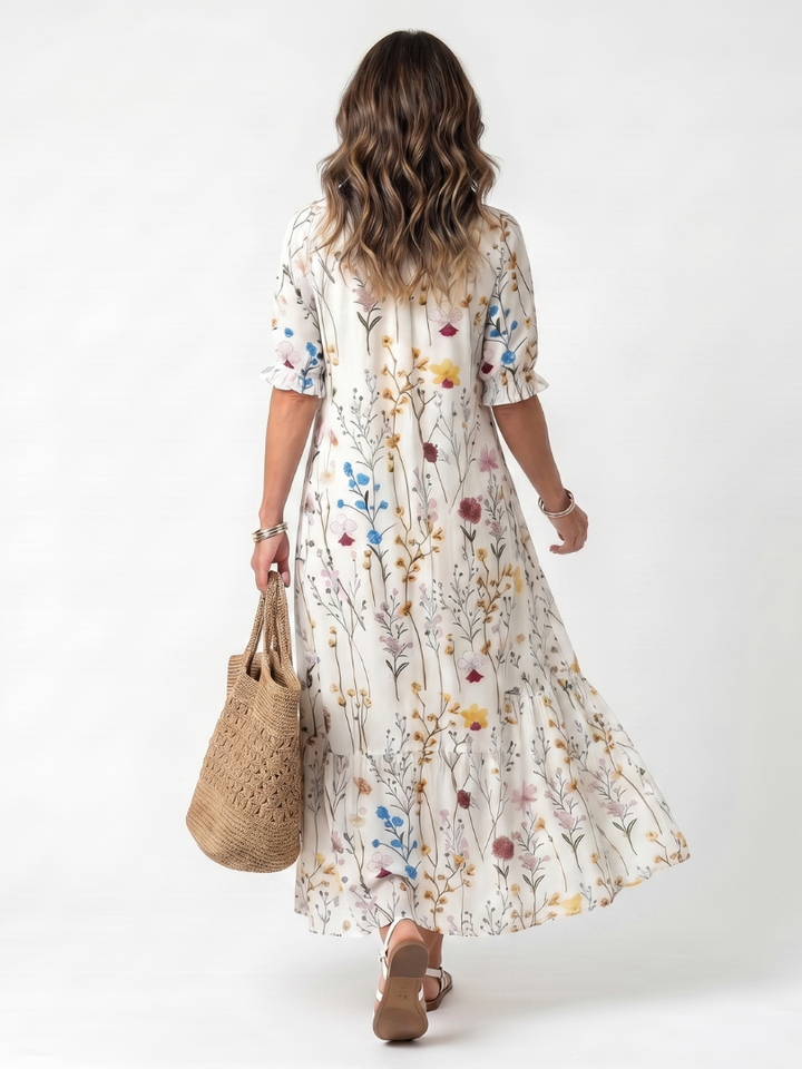 Sylvie | Botanical Print Tassel Tie Dress