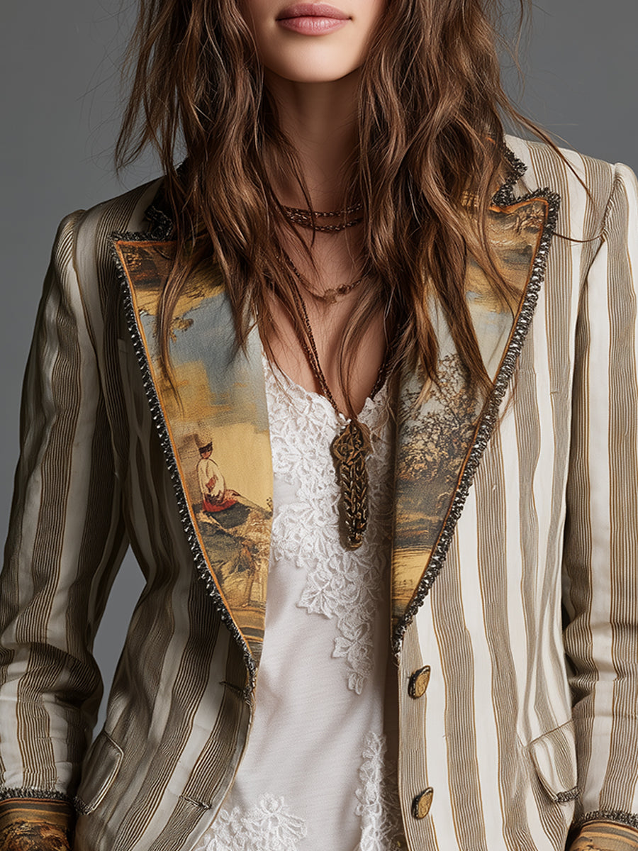 Sondra | Boho Striped Printed Lapel Blazer