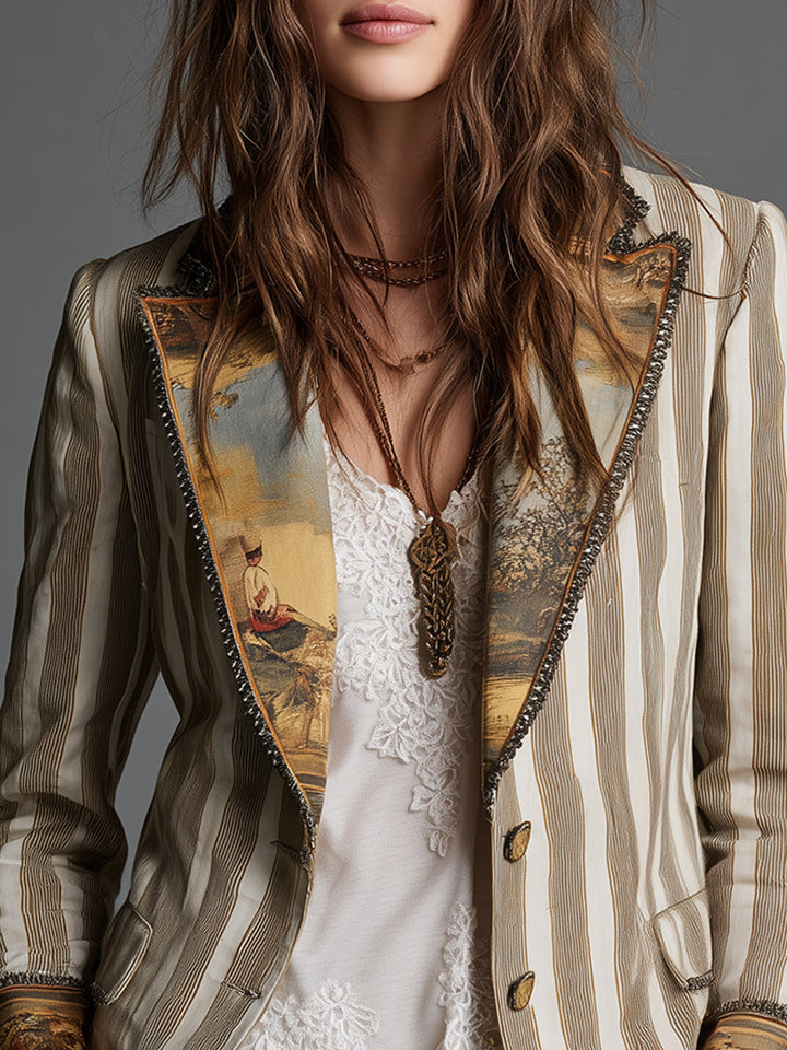 Sondra | Boho Striped Printed Lapel Blazer