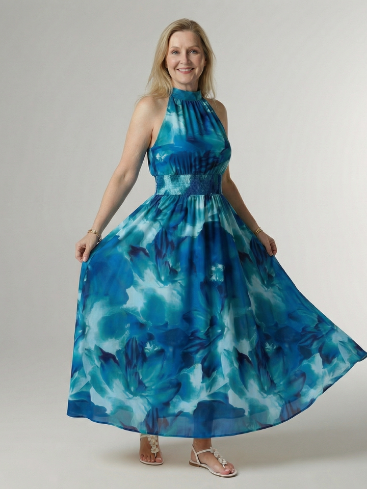 Sylin | Gathered Halter Maxi Dress