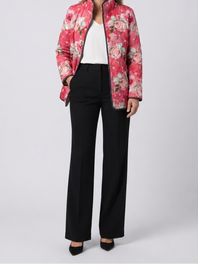 Celeste | Pink Floral Print Quilted Jacket