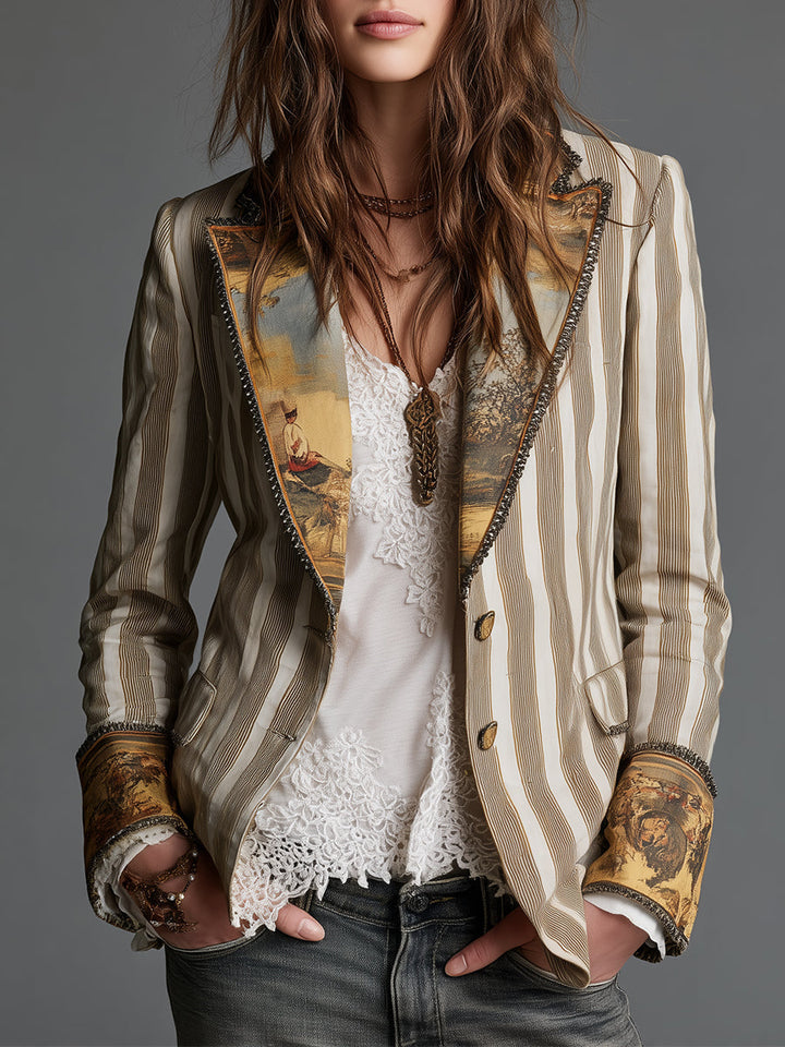 Sondra | Boho Striped Printed Lapel Blazer