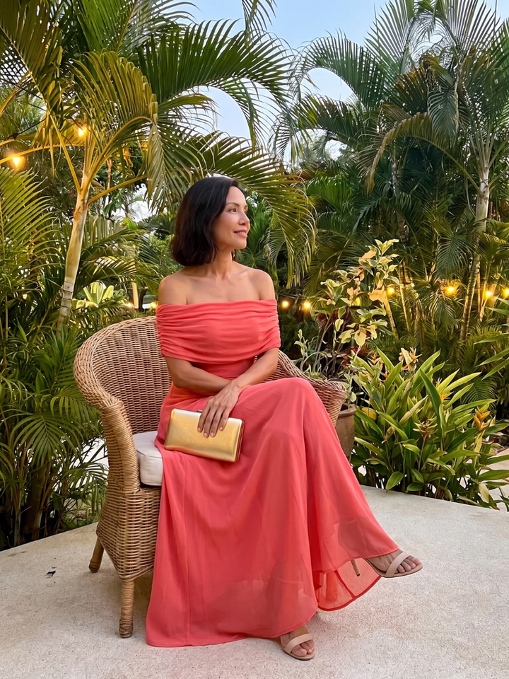 June | Off Shoulder Draped Maxi Dress
