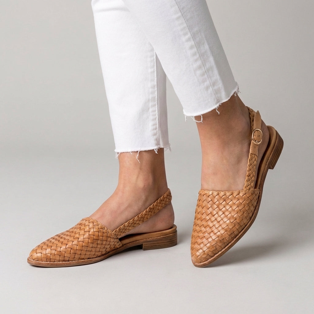 Angela | Elegant Woven Slingback Flats