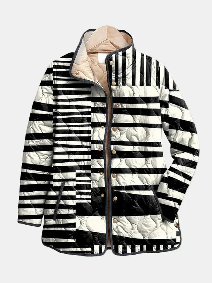 Valeria | Black And White Abstract Print Quilted Jacket