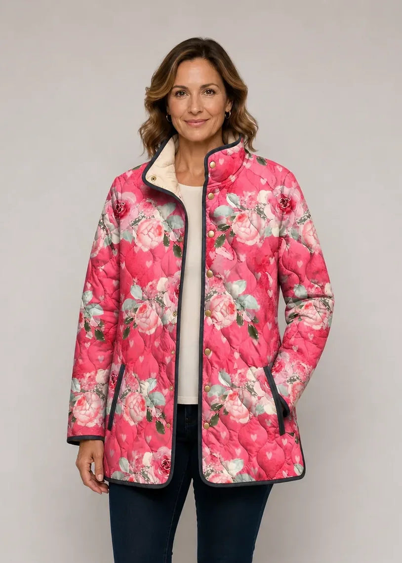 Celeste | Pink Floral Print Quilted Jacket